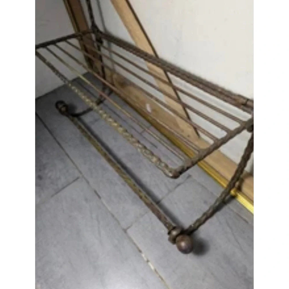 Vintage Wrought Iron 2 Tier Wall Rack Fruit Accents Towel Bar Tuscan Farmhouse